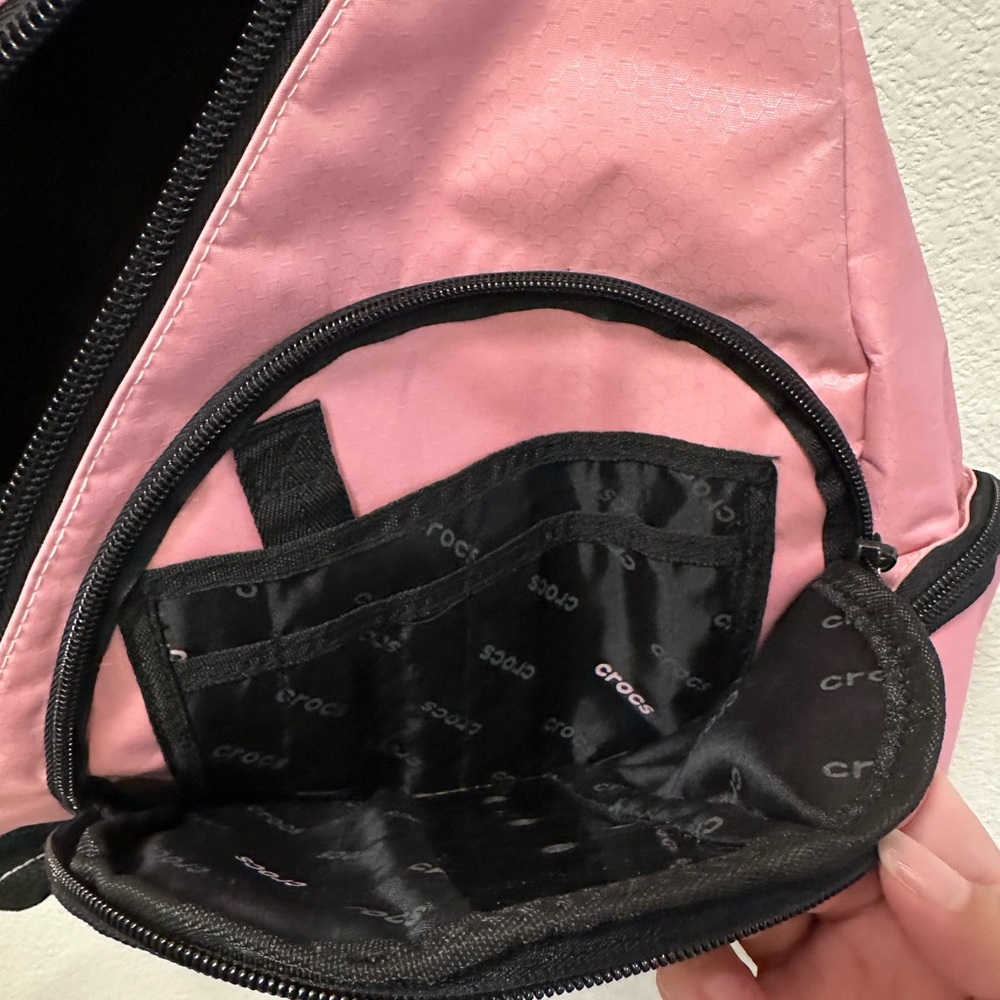 CROCS Backpack Crossbody Pink & Black Sling Gorpcore Nylon - Picture 6 of 11